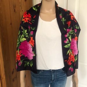 Adrienne Vittadini Navy Floral Silk Scarf